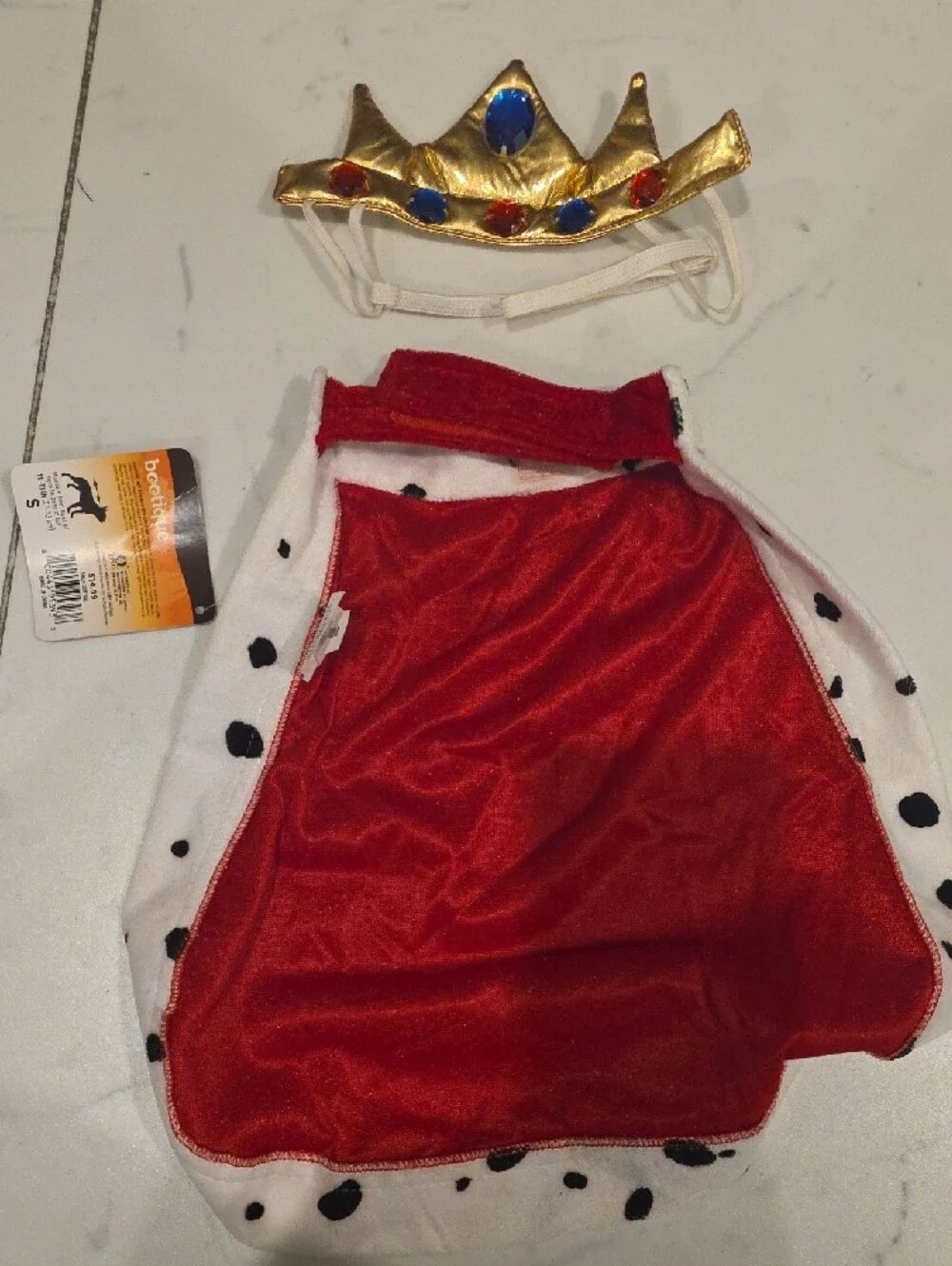 Bootique Red Royal Pet Cape with Gold Jewel Crown